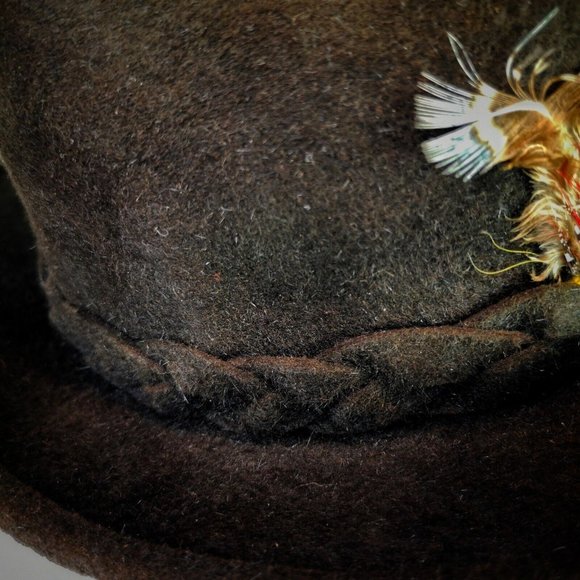 Vtg Royal Biltmore 60s Fedora Hat Felt Brown Feather braided band Grannycore - Picture 5 of 9